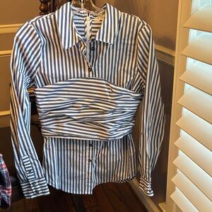 Veronica Beard Blue and White Striped Blouse